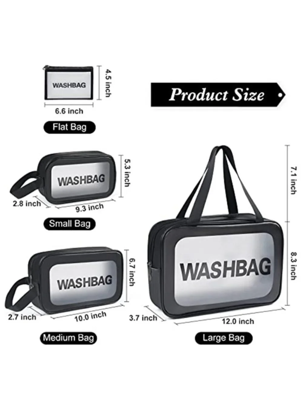 4pcs PU Leather Portable Toiletry Bags with Handle, Translucent